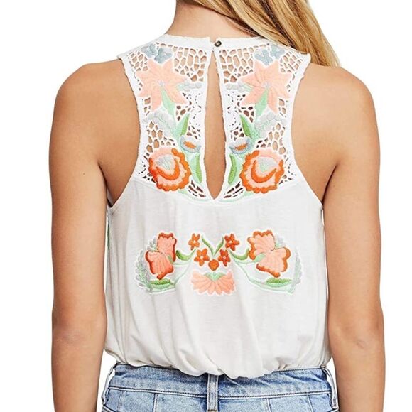 NWT Free People Flower Power Embroidered Tank Top - Picture 5 of 8